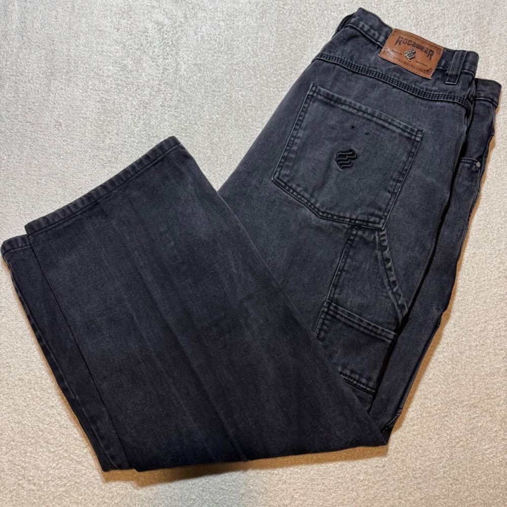 Vintage Y2K Rocawear Jeans Mens 42x34 Black Baggy Carpenter Wide Leg Hip Hop